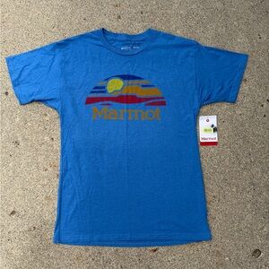 Marmot Blue Short Sleeve Lunamesa Tee with Retro Graphic